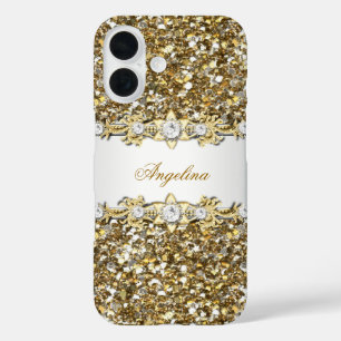 Coques iPhone 16 Paillettes de bijou en or blanc argenté diamant