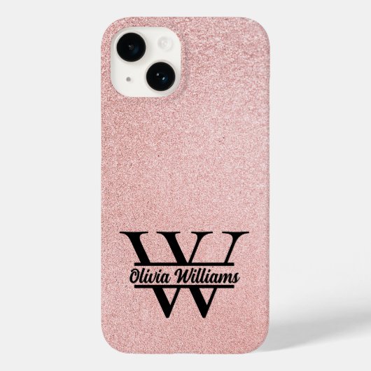Coques Case-Mate iPhone Paillettes de Monogramme en Or Rose | Étincelle Mo (Verso)