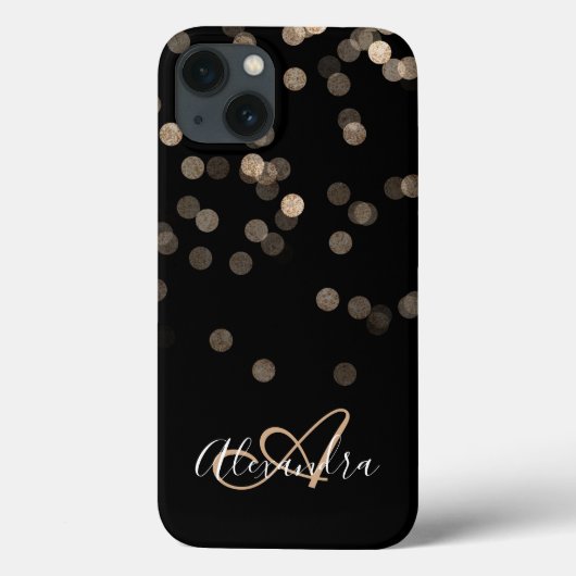 Coques Case-Mate iPhone Paillettes de Or Noir Monogramme Nom (Verso)