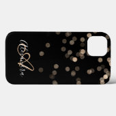 Coques Case-Mate iPhone Paillettes de Or Noir Monogramme Nom (Verso (horizontal))
