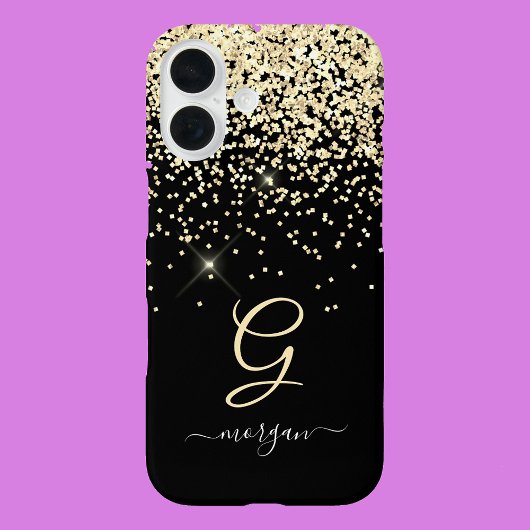 Coques Case-Mate iPhone Paillettes dorées et monogramme Nom en écriture bl