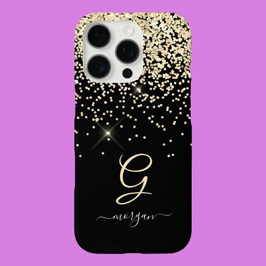 Coques Case-Mate iPhone Paillettes dorées et monogramme Nom en écriture bl