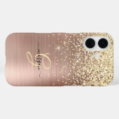 Coques Case-Mate iPhone Paillettes dorées, monogramme doré, nom en script  (Verso (horizontal))