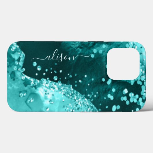 Coques Case-Mate iPhone Paillettes Fille Arc-en-ciel Anniversaire Bleu Aqu (Verso (horizontal))