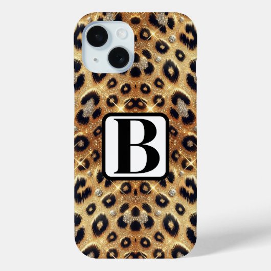 Coques Case-Mate iPhone Paillettes Glam Or Imprimé Léopard Guépard Noir (Verso)
