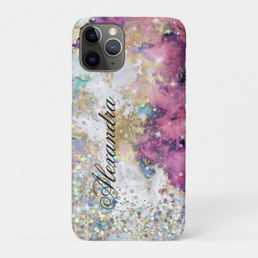 Coques Case-Mate iPhone Paillettes holographiques Marbre Rose Or Unique (Dos)