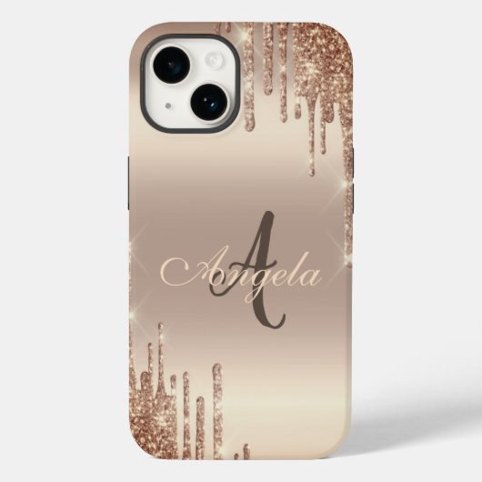 Coques Case-Mate iPhone Paillettes Modernes Gouttes,Monogramme Cuivre (Verso)