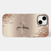 Coques Case-Mate iPhone Paillettes Modernes Gouttes,Monogramme Cuivre (Verso (horizontal))
