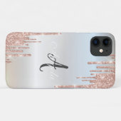 Coques Case-Mate iPhone Paillettes modernes gouttes rose or, monogramme ar (Dos (Horizontal))