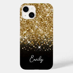 Coque Pour iPhone 14 Paillettes Noir et Or Glam