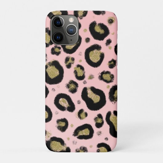 Coques Case-Mate iPhone Paillettes Or Rose et Imprimé Léopard Guépard Noir (Dos)