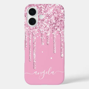 Coques iPhone 16 Paillettes Rose Clair Signature Glam