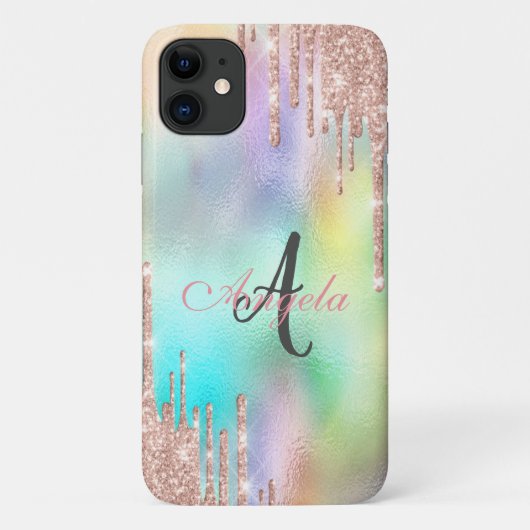 Coques Case-Mate iPhone Paillettes Rose Gold, Holographique Monogramme (Dos)