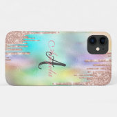 Coques Case-Mate iPhone Paillettes Rose Gold, Holographique Monogramme (Dos (Horizontal))