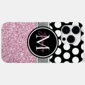 Coques Case-Mate iPhone Paillettes roses points noirs et blancs Monogramme (Verso (horizontal))