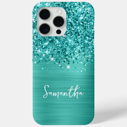 Coques Case-Mate iPhone Paillettes sarcelle turquoise Glam nom (Verso)
