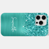 Coques Case-Mate iPhone Paillettes sarcelle turquoise Glam nom (Verso (horizontal))