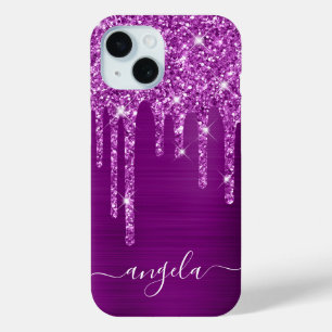 Coque Pour iPhone 15 Paillettes violettes gouttes de glamour signature 