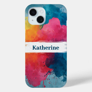 Coque Pour iPhone 15 Paint à l'aquarelle vive avec nom personnalisé