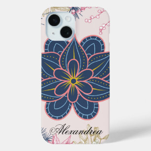 Coque Pour iPhone 15 Paisley Art, Blue et Purple Graphisme