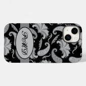 Coques Case-Mate iPhone Paisley Black Grey Nom du monogramme moderne (Verso (horizontal))
