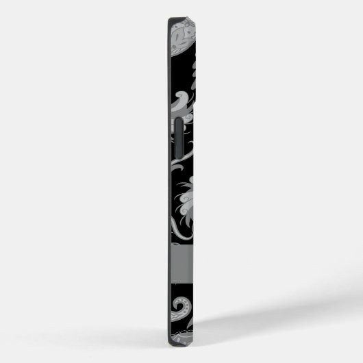 Coques Case-Mate iPhone Paisley Black Grey Nom du monogramme moderne (Verso / Droite)