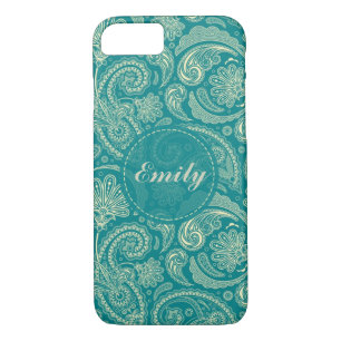 Coque iPhone 7 Paisley De Crème Bleu Vert Et Beige