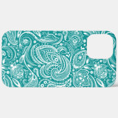 Coques Case-Mate iPhone Paisley floral blanc motif sur turquoise (Retour (horizontal))