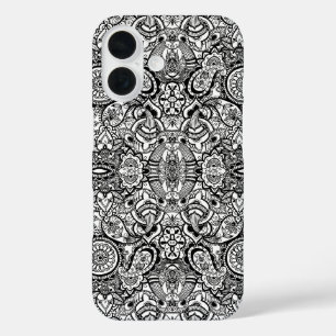 Coques iPhone 16 Paisley floral noir