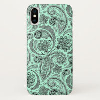 Paisley florale Black & Mint Green V