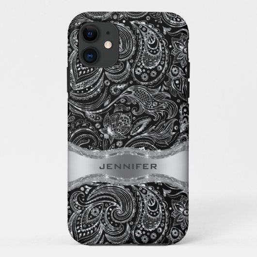Coques Case-Mate iPhone Paisley Florale Noire Et Métallurgique (Dos)