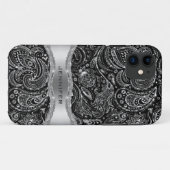 Coques Case-Mate iPhone Paisley Florale Noire Et Métallurgique (Dos (Horizontal))