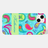 Coques Case-Mate iPhone Paisley Nom moderne Personnalisé Turquoise Bleu (Verso (horizontal))