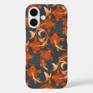 Coques iPhone 16 paisley poisson gris foncé