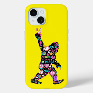 Coque Pour iPhone 15 Paix Amour Bigfoot Hippie Drôle Amateur de Bigfoot