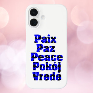 Coques iPhone 16 Paix en différentes langues Coeurs Bleu Noir