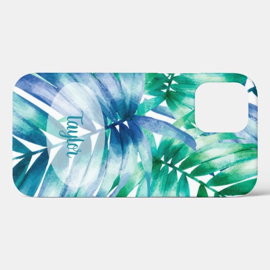 Coques Case-Mate iPhone Palm Frond Motif Tropical Nom personnalisé (Verso (horizontal))