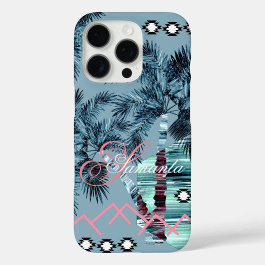 Coques Case-Mate iPhone Palm Hawaiian blue black monogram personalized (Verso)