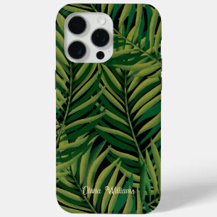 Coque iPhone 15 Pro Max Palm noir et vert Feuille esthétique