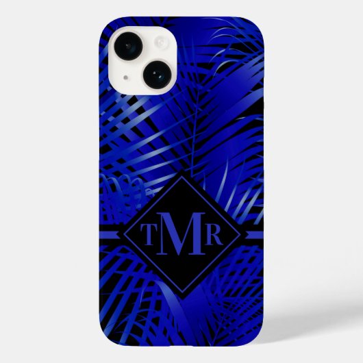 Coques Case-Mate iPhone Palme bleu monogramme (Verso)