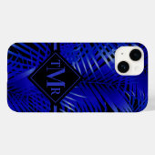 Coques Case-Mate iPhone Palme bleu monogramme (Verso (horizontal))