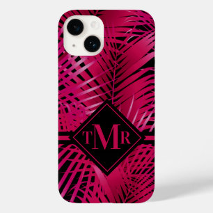 Coque Pour iPhone 14 Palme rose chaud Monogramme