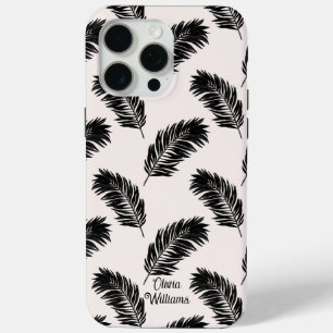 Coque iPhone 15 Pro Max Palme tropicale Feuille noir blanc