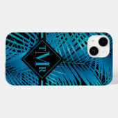 Coques Case-Mate iPhone Palme Turquoise Monogramme (Verso (horizontal))