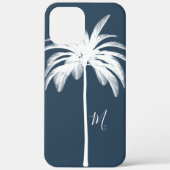Coques Case-Mate iPhone Palmier Bleu Blanc Tropical Élégant Monogramme (Verso)