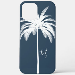 Case-Mate iPhone Case Palmier Bleu Blanc Tropical Élégant Monogramme