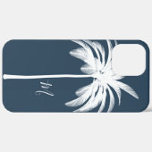 Coques Case-Mate iPhone Palmier Bleu Blanc Tropical Élégant Monogramme (Verso / Droite)