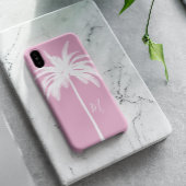 Coques Case-Mate iPhone Palmier rose blanc Tropical élégant Monogramme
