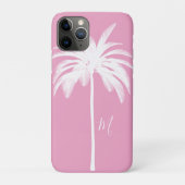 Coques Case-Mate iPhone Palmier rose blanc Tropical élégant Monogramme (Dos)