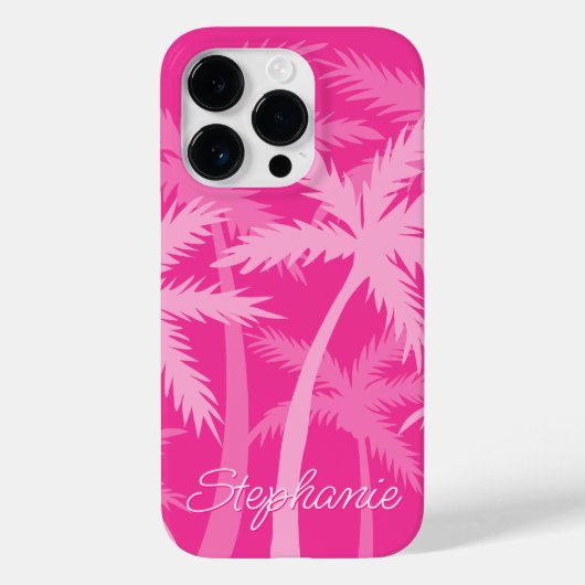 Coques Case-Mate iPhone Palmier rose chaud Magenta Fuchsia Monogramme (Verso)